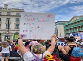 Poster in support of trans health during the London Trans+ Pride, 2023 (photo by author)