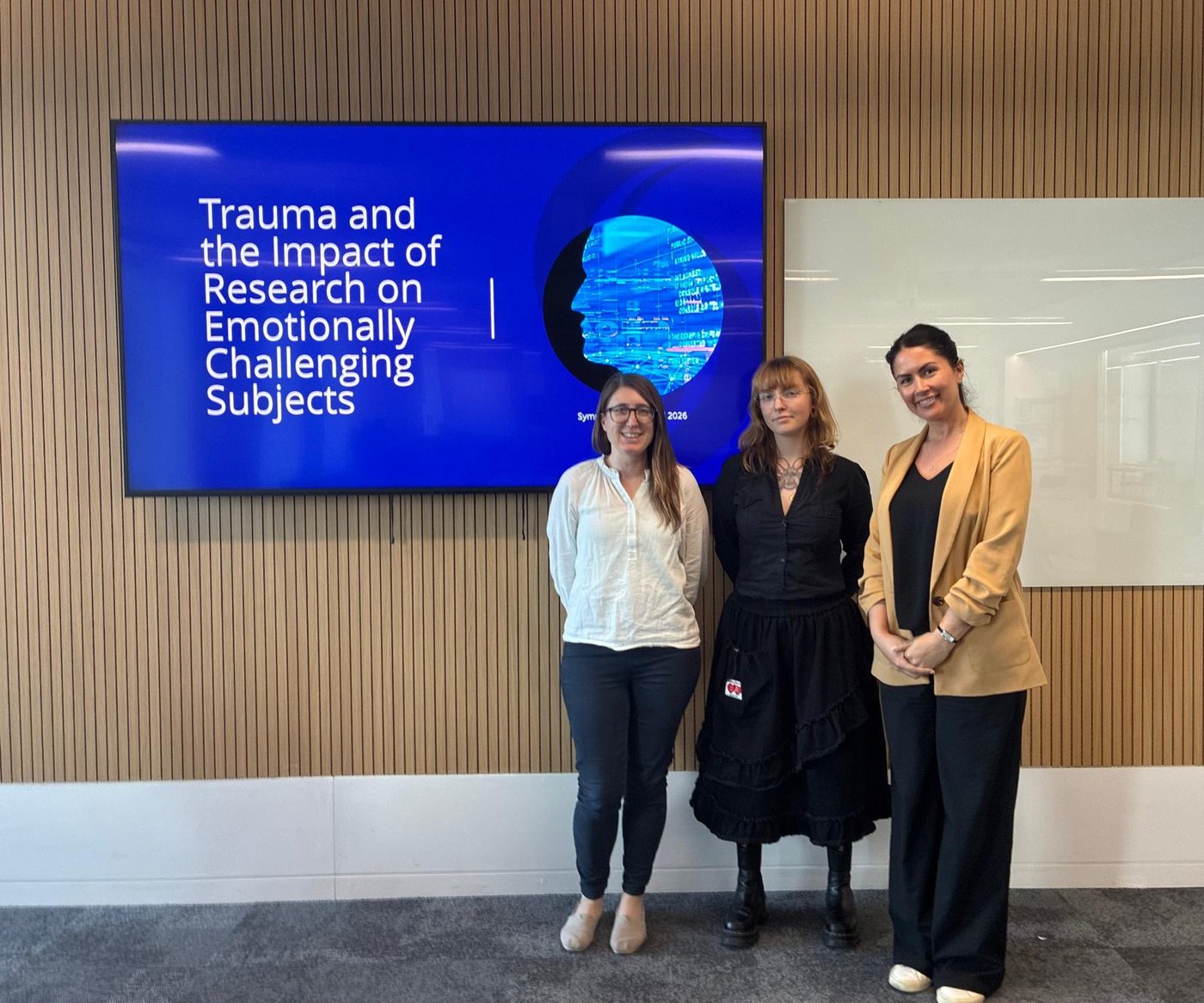 Sadie Rockliffe, Clara Girault and Clare Phillips at the Trauma in Research SIG symposium